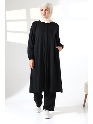 Siyah Hac Ve Umre Kıyafeti Kraşlı İkili Takım