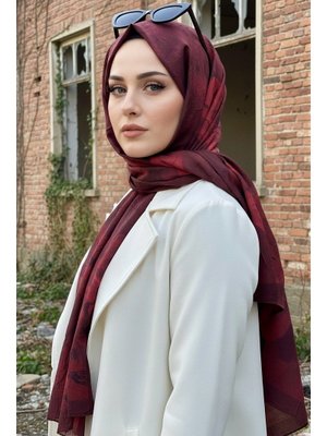 Bordo İpekhan Desenli Kraş Şal