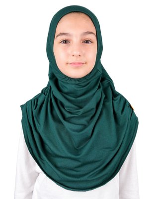 Pratik Hazır Geçmeli Çocuk Şal Koyu Yeşil