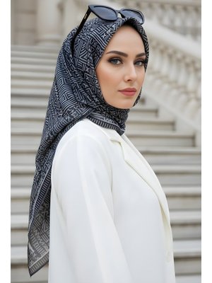 Siyah Soft Dijital Pamuklu Eşarp