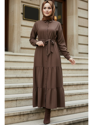 Kat Piliseli Kahverengi Elbise 61621kh