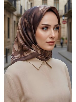 Kahverengi İpekhan Soft Dijital Pamuklu Eşarp