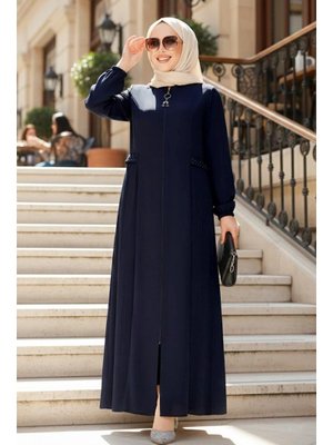 Fermuarlı Lacivert Abaya 45298l