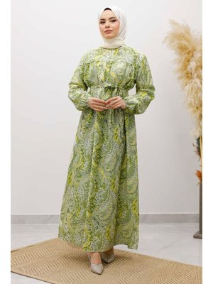 Yeşil Desenli Robalı Elbise