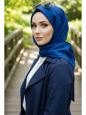 İndigo Soft Dijital Pamuklu Eşarp