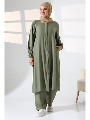 Yeşil Hac Ve Umre Kıyafeti Kraşlı İkili Takım