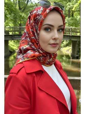 Kırmızı Soft Dijital Pamuklu Eşarp