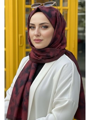 Bordo İpekhan Desenli Kraş Şal