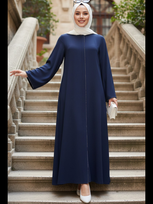 Fermuarlı Lacivert Abaya 85107l