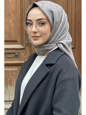 Gri Soft Dijital Pamuklu Eşarp