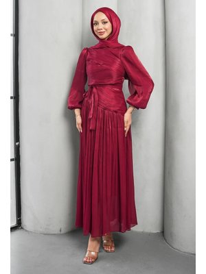 Mürdüm Drapeli Piliseli Abiye Elbise