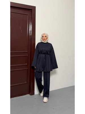 Lacivert İp Detaylı Serpme Taşlı Takım