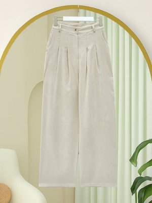 Bej Cepli Bol Paça Pul Detaylı Kadife Pantolon