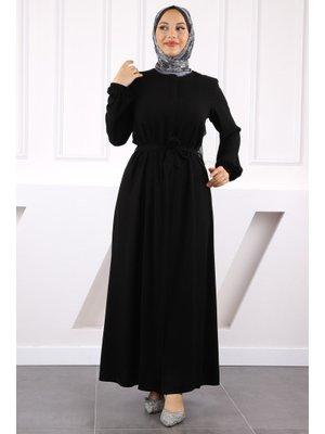 Siyah Kol Lastikli Fermuarlı Ferace