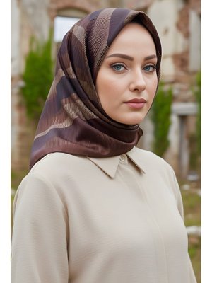 Kahverengi İpekhan Soft Dijital Pamuklu Eşarp