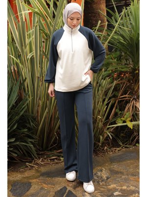 Lacivert Fermuarlı Garnili Sweat Pantolonlu Takım