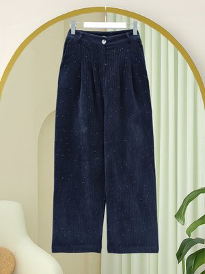 Laci Cepli Bol Paça Pul Detaylı Kadife Pantolon