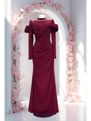 Bordo Dila Abiye Elbise