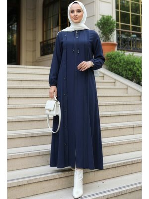 Fermuarlı Lacivert Abaya 45309l