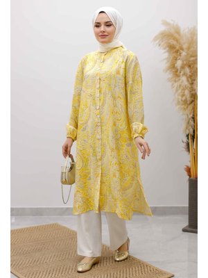 Sarı Önden Düğmeli İkili Takım