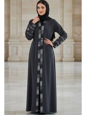 Desenli Koyu Gri Abaya 45303kgr