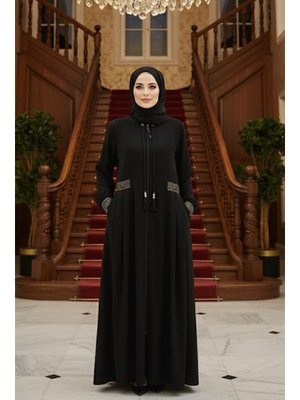 Pile Detaylı Siyah Ferace 45271s