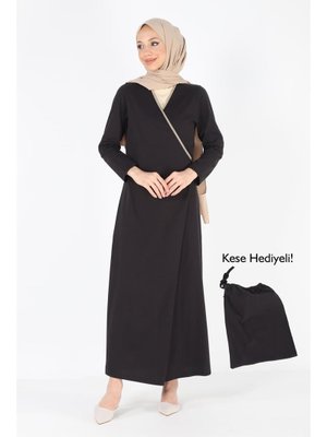 1998_pratik Yandan Bağlamalı Kruvaze Biye Kuşaklı Pamuk Kumaş Namaz Elbisesi