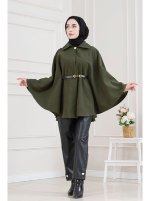 Haki Beli Kemerli Kaşe Panço