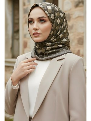 Taş/haki İpekhan Soft Dijital Pamuklu Eşarp