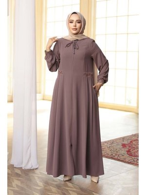 Pile Detaylı Gül Kurusu Ferace 45271gk