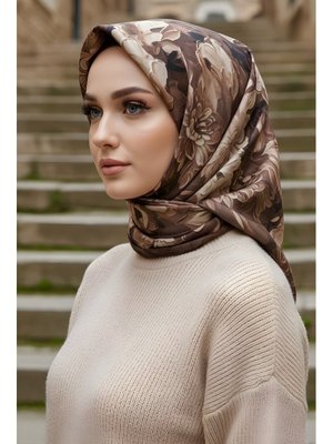 Kahverengi İpekhan Soft Dijital Pamuklu Eşarp