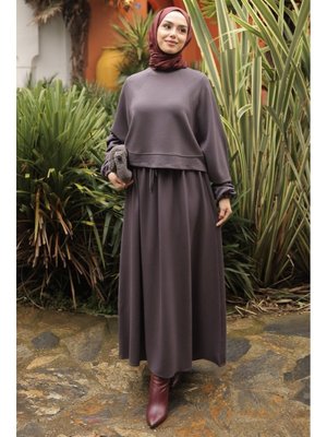 Antrasit Oversize Sweat Etekli Modal Takım