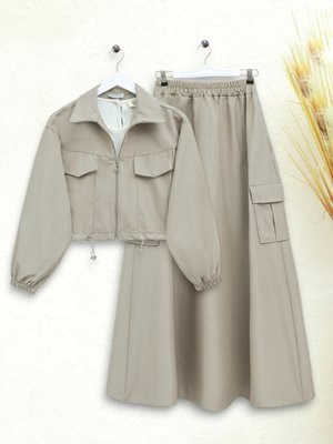 Bej Beli Lastikli Etekli Bonding Takım