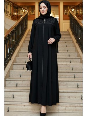 Fermuarlı Siyah Ferace 45313s