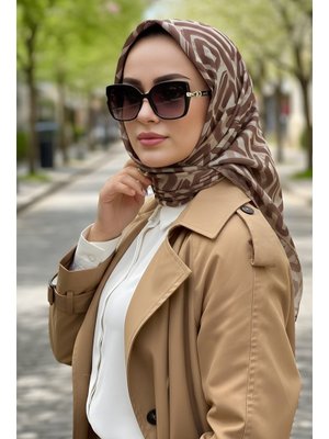 Kahve/vizon Soft Dijital Pamuklu Eşarp