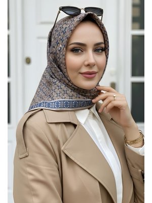 Vizon Lacivert Soft Dijital Pamuklu Eşarp