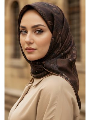 Kahverengi İpekhan Soft Dijital Pamuklu Eşarp