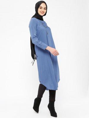 İndigo Düğme Detaylı Tunik