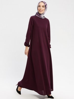 Mürdüm Kol Ucu Lastikli Elbise