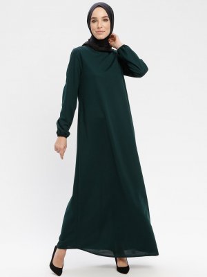 Zümrüt Kol Ucu Lastikli Elbise