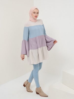 Açık İndigo Doğal Kumaşlı Garnili Tunik Açık İndigo Doğal Kumaşlı Garnili Tunik