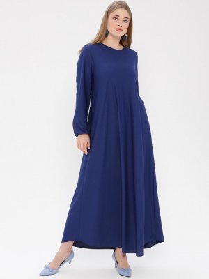 İndigo Bilekleri Lastikli Elbise