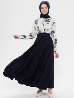 Lacivert Kemerli Kloş Etek Lacivert Kemerli Kloş Etek