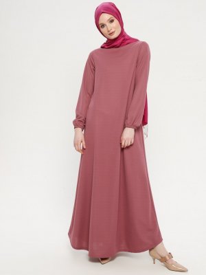 Gül Kurusu Kol Ucu Lastikli Elbise