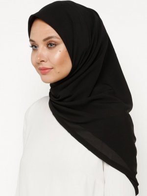 Siyah 140 cm. Düz Şifon Eşarp