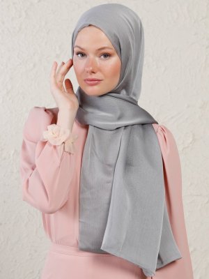 Gri Çift Kat Janjan Abiye Şal