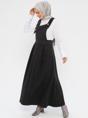 Siyah Pile Detaylı Kolsuz Elbise