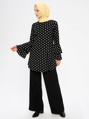 Siyah Bol Paça Pantolon