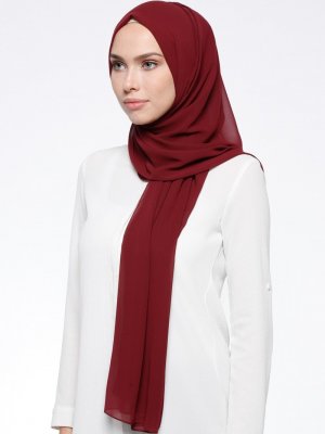 Bordo Elit Şifon Şal
