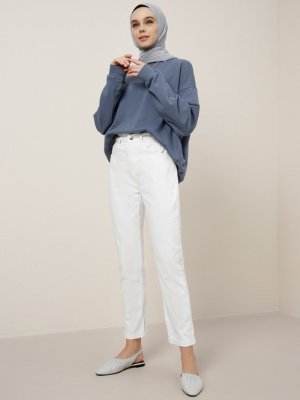 Beyaz Doğal Kumaşlı Kot Pantolon